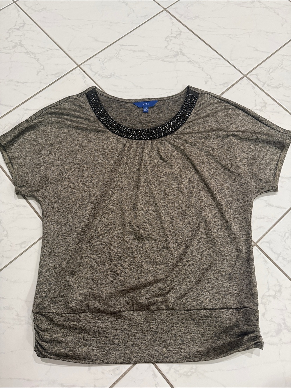 Apt. 9 Heather Gray Short Sleeve Top with Beaded Scoop Neck